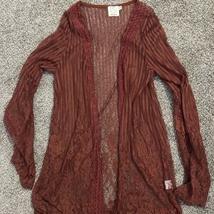Elegant Lace Trim Rust Sweater